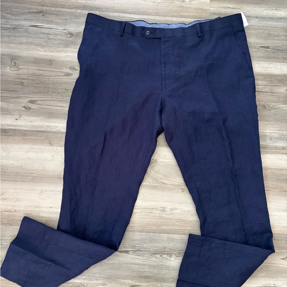 Men's linen Navy Pants - Picture 1 of 4